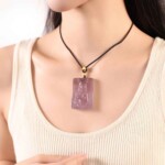 Egyptian Cat Goddess Hand Carved Purple Agate Necklace