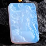 The Mirror-Moon Hand Carved Blue Chalcedony Necklace