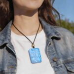 The Mirror-Moon Hand Carved Blue Chalcedony Necklace
