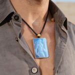 Dagon the Drowned King Hand Carved Blue Chalcedony Necklace