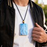 Dagon the Drowned King Hand Carved Blue Chalcedony Necklace