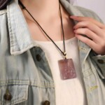 Egyptian Cat Goddess Hand Carved Purple Agate Necklace