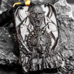Angel & Demon Couple Necklaces Hand Carved Obsidian Set