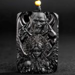 Angel & Demon Couple Necklaces Hand Carved Obsidian Set