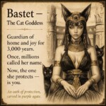 Bastet the Cat Goddess - an oath of protection, hand carved purple agate pendant story card