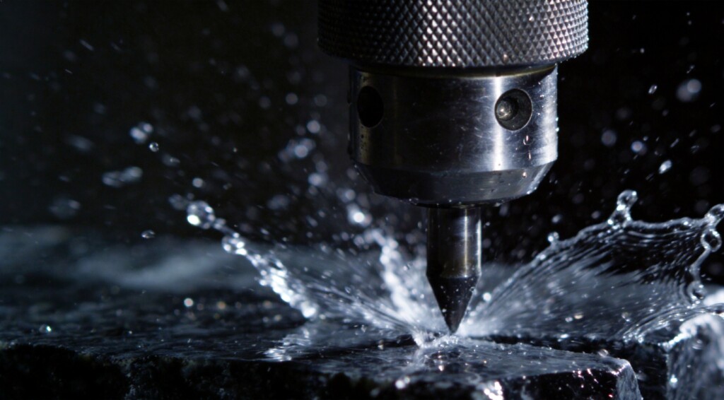 Cutting rough stone into slabs with a diamond saw blade